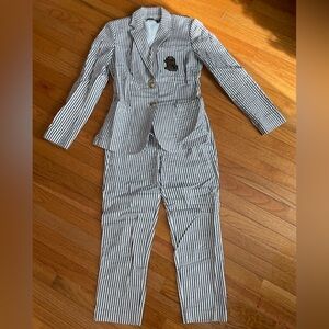 Ralph Lauren Navy Blue and White Striped Seer Sucker 2 Piece Suit